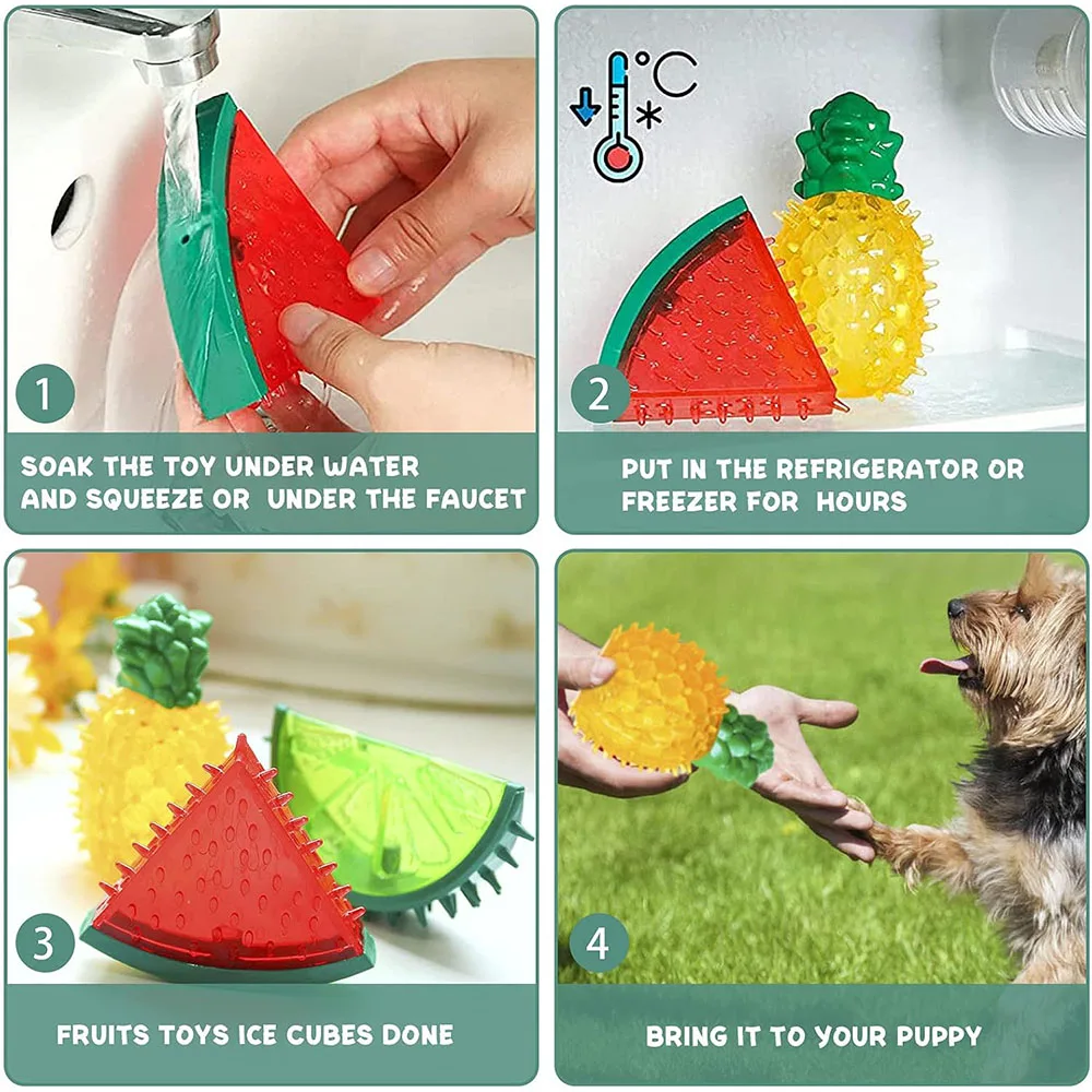Pet Freezable Cooling Chew Toy Dog Cat toy Summer Pineapple Lemon Watermelon Design Durable Bite-Resistant Dog Ice Frozen Toys view 2