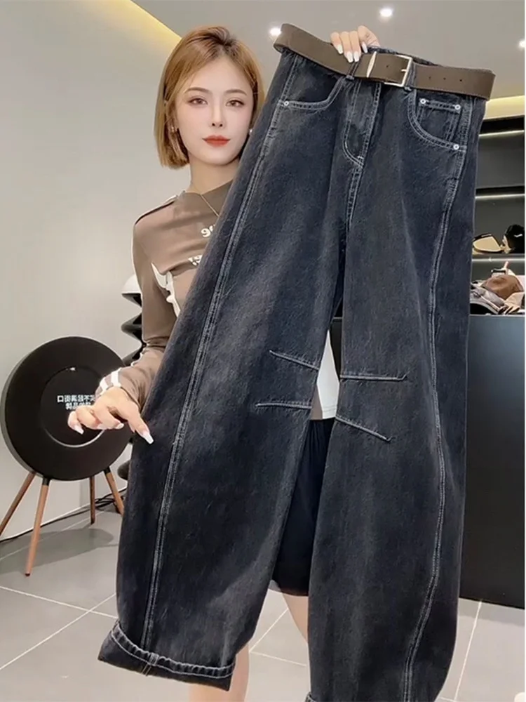 

Осень 2024, большие размеры, широкие джинсы с высокой талией, утягивающие брюки-ножи, длинные брюки прямого кроя, женская мода