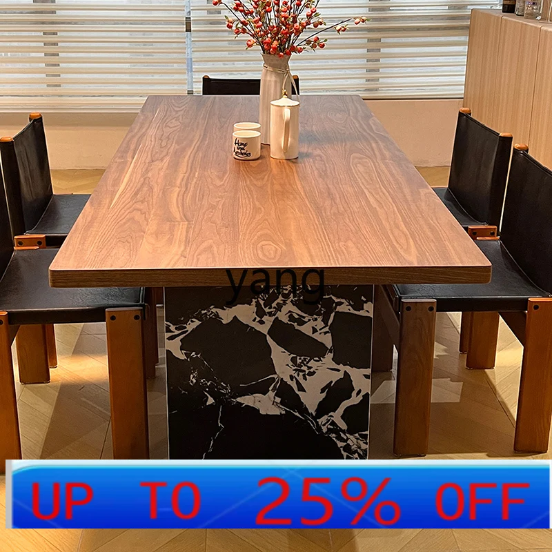 

Lmm retro style dining table and chair combination walnut slate tea table simple modern desk