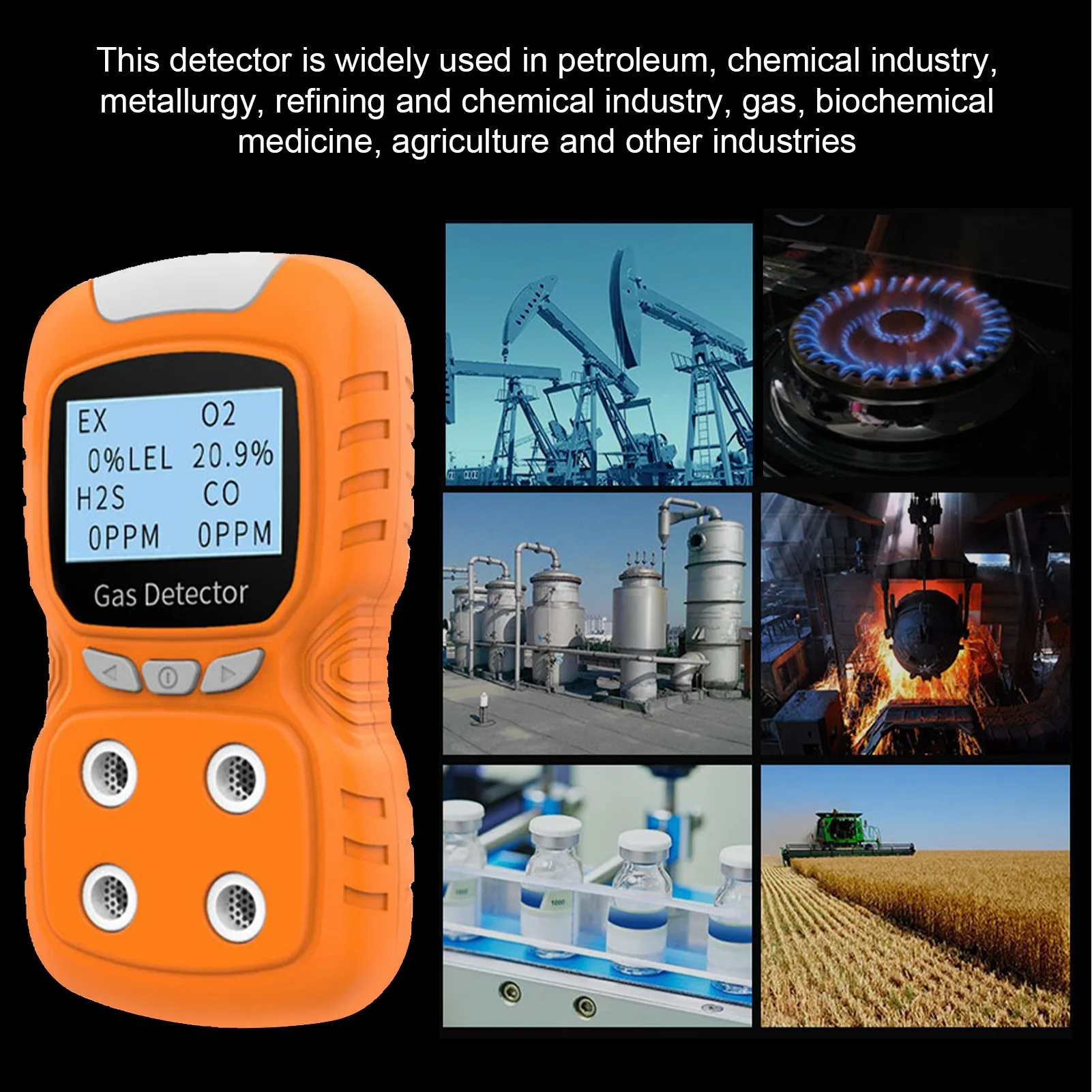 

Новый детектор газа 4-в-1: CO, H2S, O2, EX. Перезаряжаемый анализатор с ЖК-дисплеем, звуковой, световой и вибрационной сигнализацией. Тестер качества воздуха.