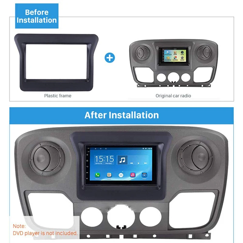Marco embellecedor de salpicadero 2 Din para Nissan N400 2010, Opel Movano, Renault Master III - Kit de embellecedores para panel de salpicadero