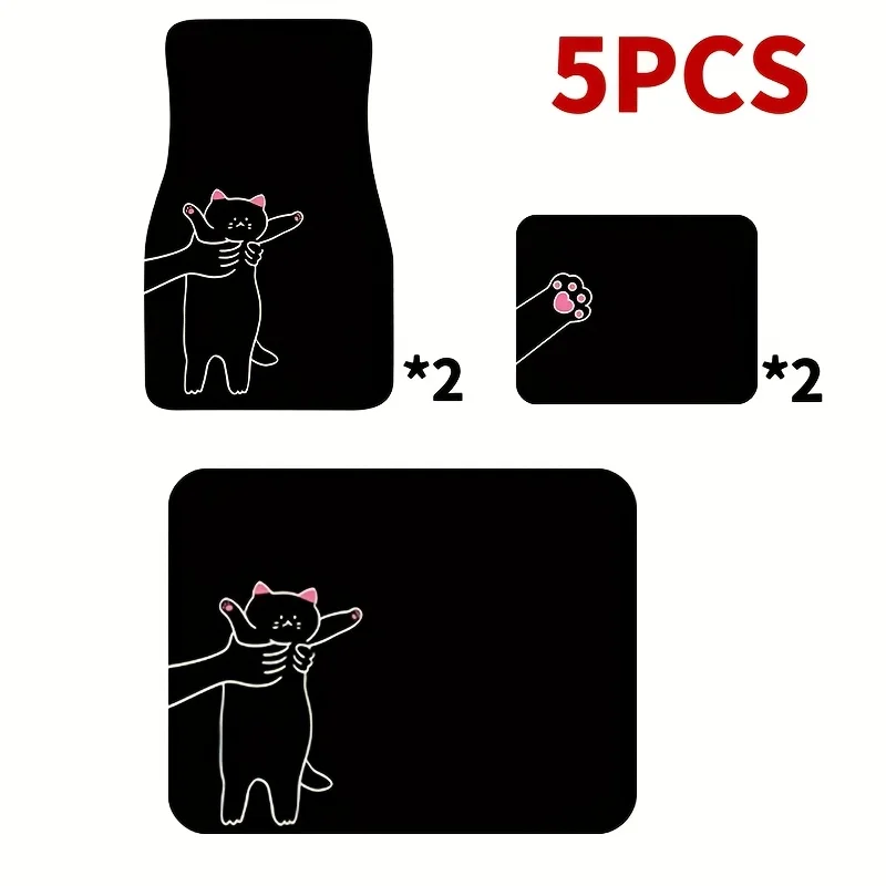 

Adorable Cat Pattern Car Mats + Trunk Mat 5pcs Set, Add A Cute Atmosphere To Your Car Interior. Dynamic Matching Of Trunk And Fl