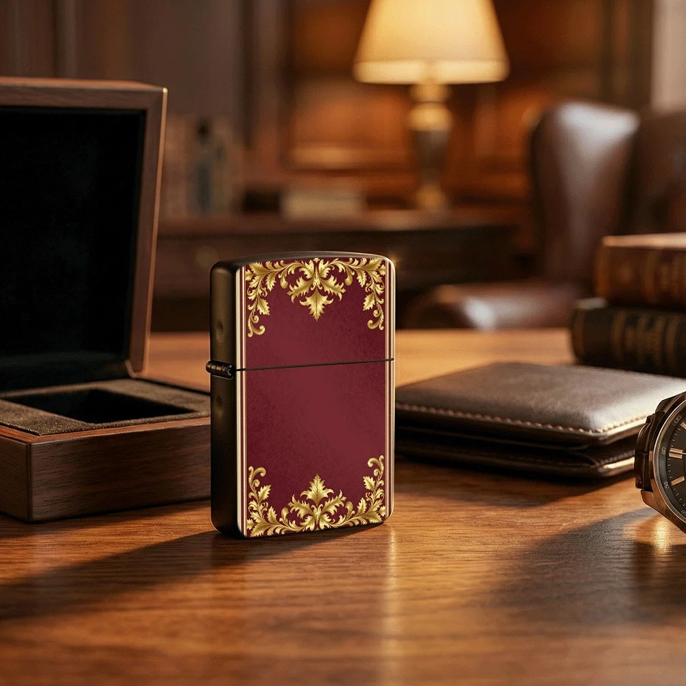 Flip Top Lighter Luxury Gold Baroque Floral Border Art Pattern lighters vintage lighters for smokers Collectible Hobby Gift
