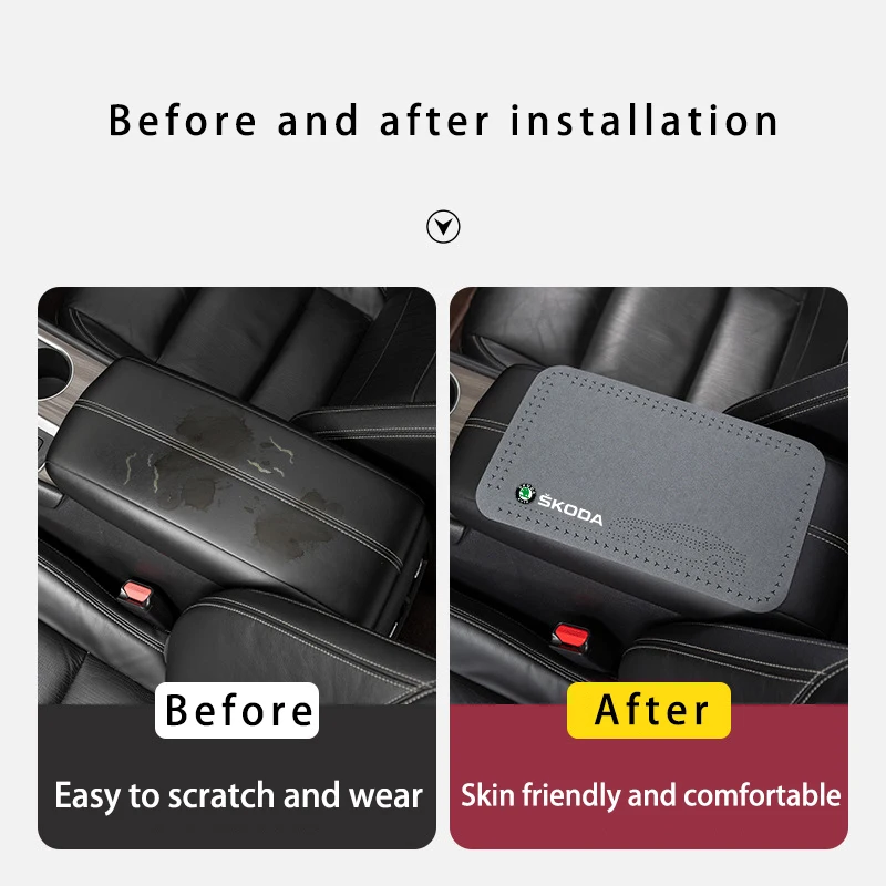 Suede Car Central Armrest Pad Anti Slip Cushion For Skoda Fabia 1 2 Octavia a7 RS Superb Rapid Yeti Karoq Visio Car Accessories