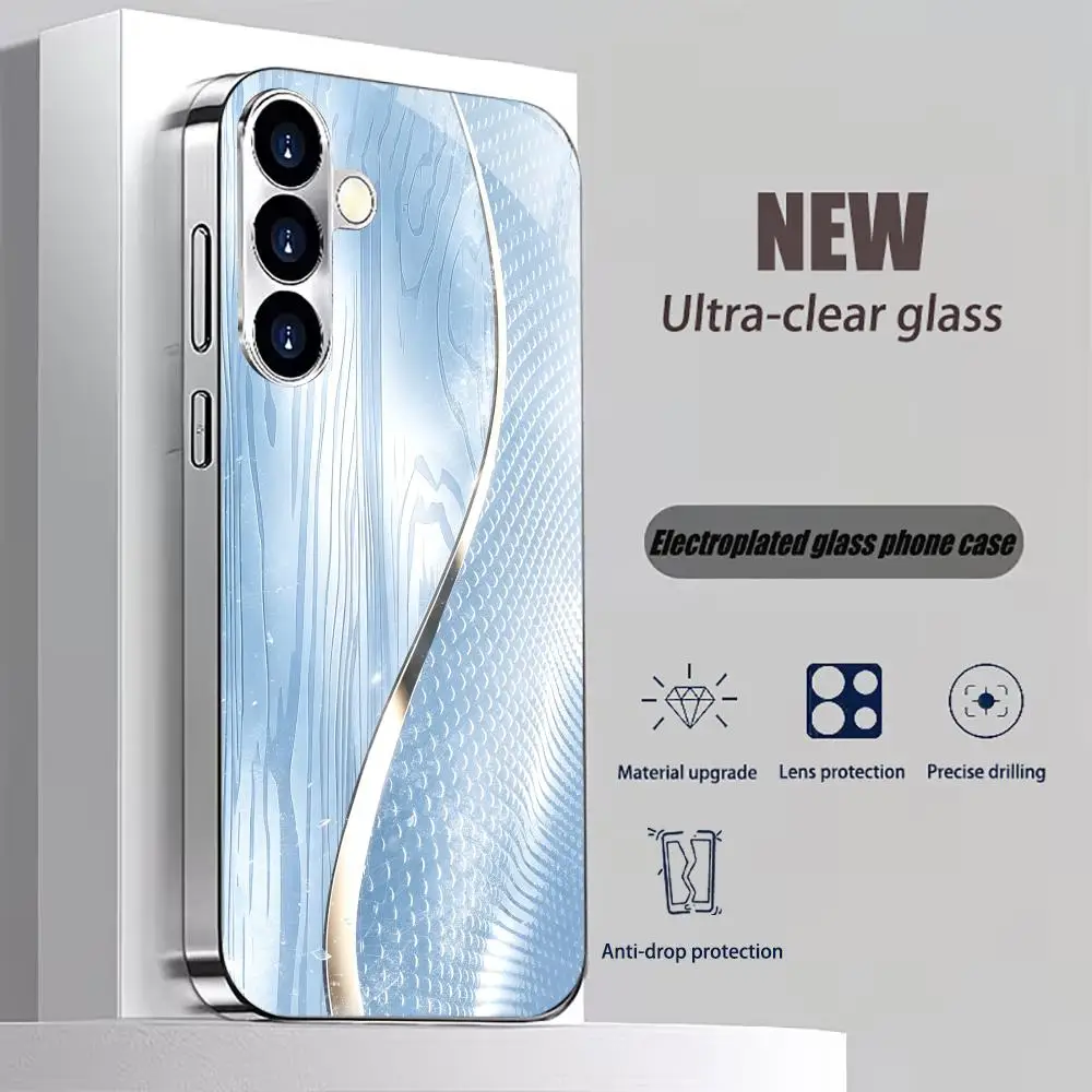 Silver textured electroplated glass phone case suitable for Samsung Galaxy S26 S25 S24 S23 S22 S20 FE/Ultra/Plus anti drop