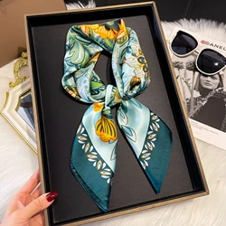 NEW Flower Silk Square Scarf Women Satin Shawl Wrap Hijab Female Hair Band Wrist Luxury Headkerchief 70*70cm Echarpe Bandana