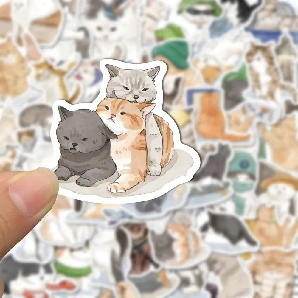 10/30/53 Stück Kawaii Cartoon Katzen-Meme-Aufkleber Niedliche Aquarell-Kätzchen-Graffiti-Aufkleber für Wasserflaschen, Gepäck, Telefone Großhandel