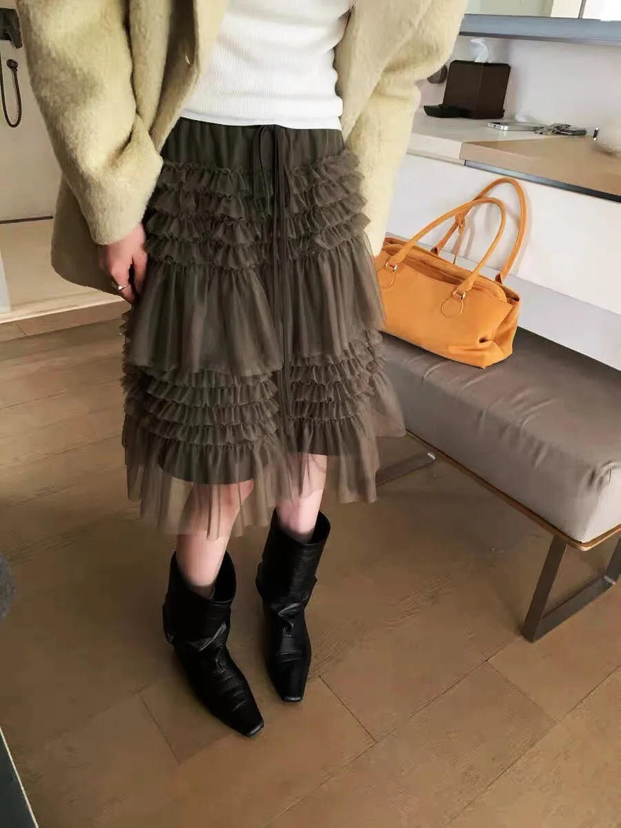 

Женская многослойная юбка из фатина, сетчатая, в стиле «торт», А-силуэт, миди, пышная, волшебная, полуюбка