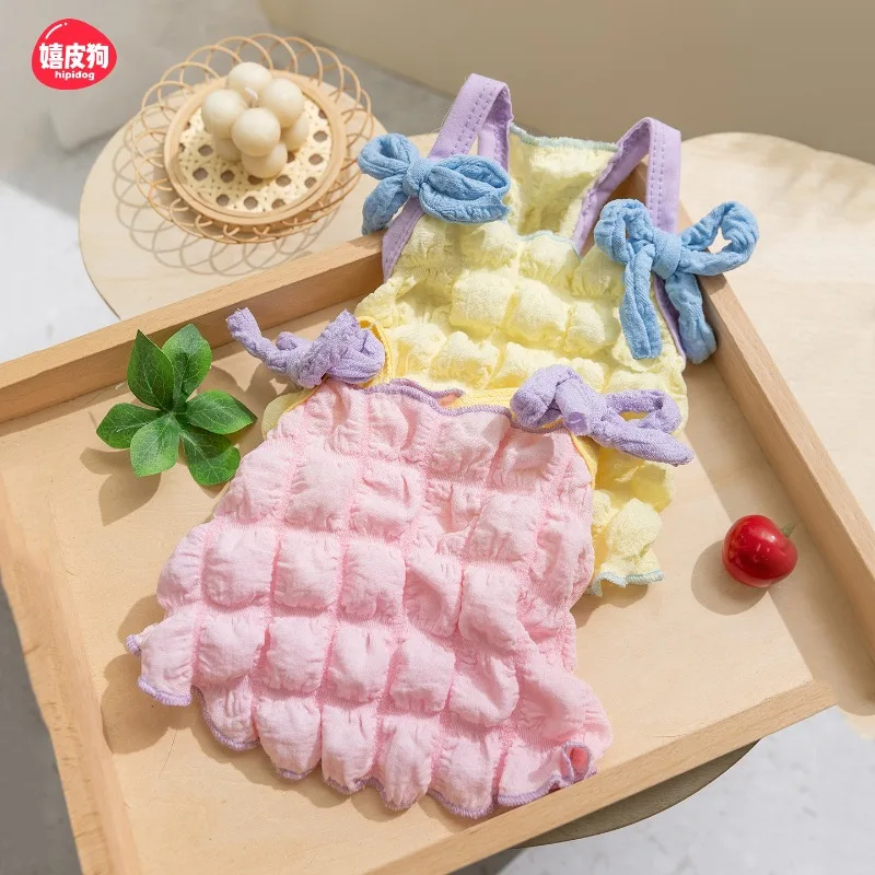 

Ins Style Bubble Grid Dog Dress Summer Thin Strap Vest for Teddy Bichon Pomeranian Cat Cute Pet Clothing Girl Puppy