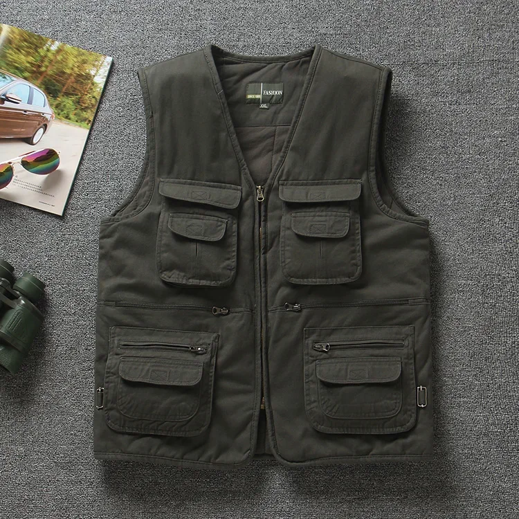 Workwear vest men's trendy brand ins loose multi pocket tactical shoulder vest tactical multi pocket zipper functional style sum