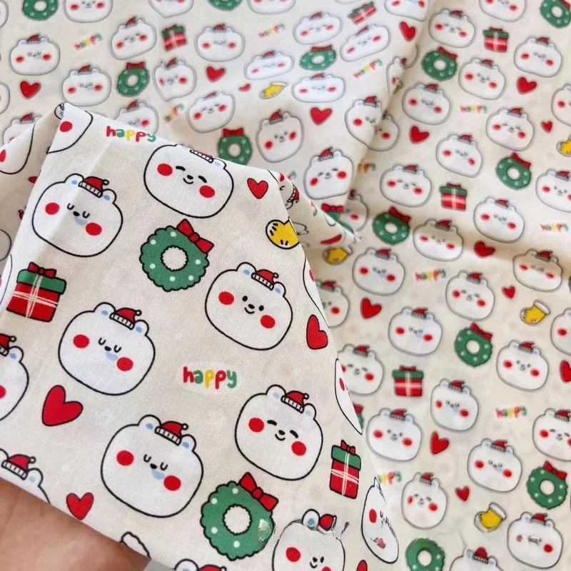 

0.5/1/2 Yard 100% Cotton Christmas Cute Wreath Gift Printed Fabric 40s Poplin DIY Clothing, Tablecloths, Cute Decor Cloth