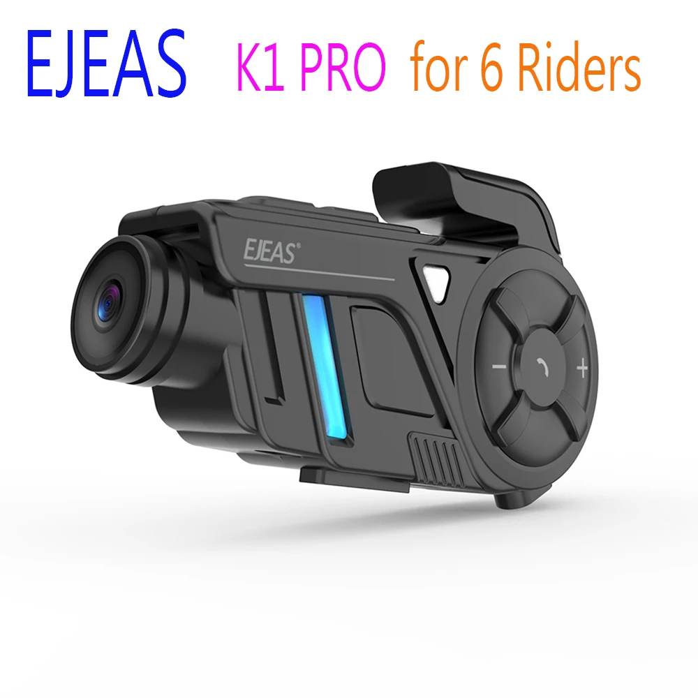 EJEAS K1 Pro 1000M Bluetooth 5.1 Motorcycle Helmet Intercom Headset Video Recorder Walkie-Talkie Headphone Mesh3.0 for 6 Riders