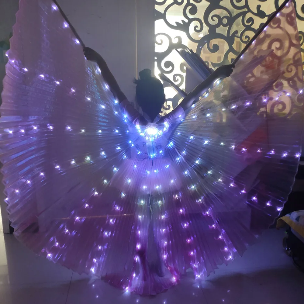 Accesorios coloridos para danza del vientre, alas Led para niños con palos ajustables, accesorios para actuación en escenario, alas Led brillantes para danza del vientre