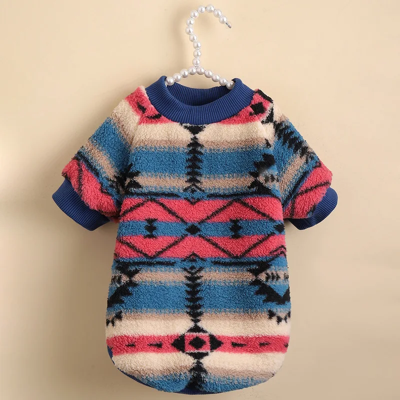 Pawfect Autumn Winter Cat Dog Clothes Plush Cute Striped Polyester Durable Stain Resistant Warm Pet Sweatshirt Small Medium Dogs