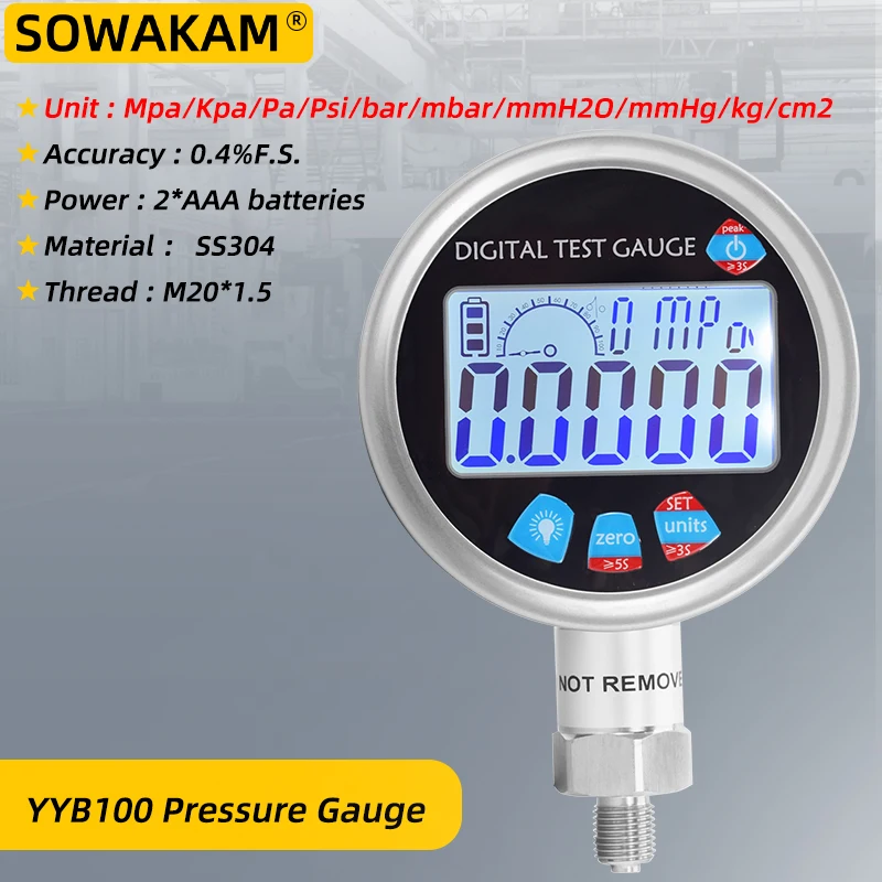 

High Pressure Gauge 400bar 600bar M20*1.5 LCD Display Digital Bar Pressure Gauge 300bar 4bar Hydraulic Pressure Gauge