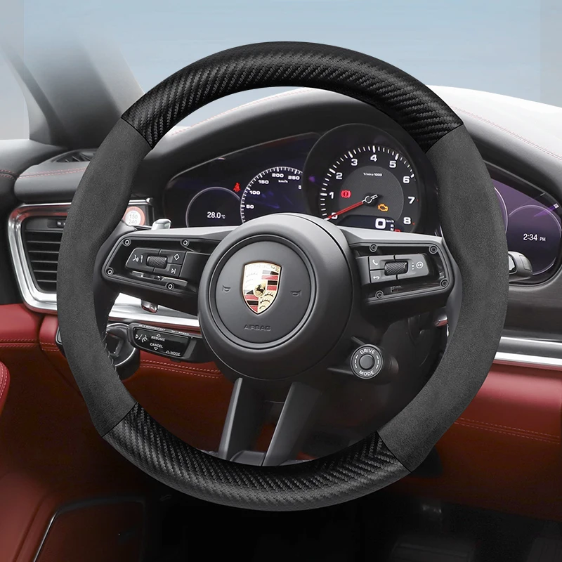 Adecuado para porsche gamuza mate textura de fibra de carbono protector para volante adecuado para Casenne 996 Macan 957 Volante Boxster 986 718 Alcantara 997 Turbo Panamera Taycan 918 Spyder Cayman 992