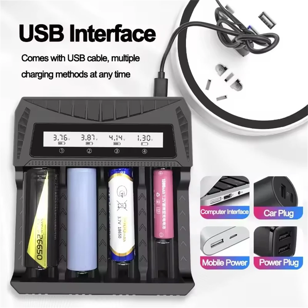 

BSLIUFANG Intelligent LCD Battery USB Charger, Rechargeable Batteries, 1, 2, 4 Slots, 18650, 4.2V Li-ion, 1.2V, Ni-MH, AA, AAA