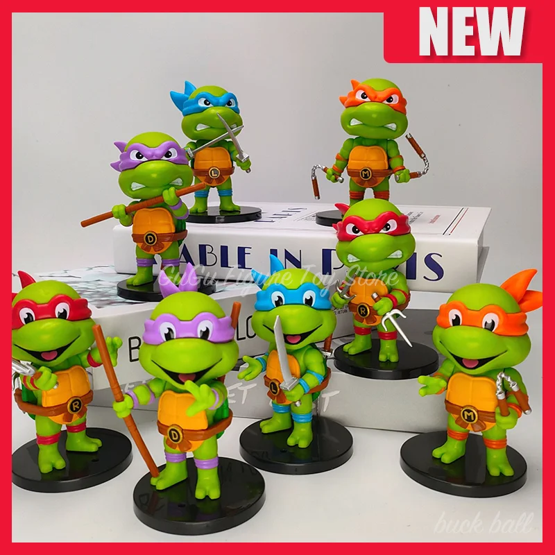 9cm 8pcs/Set Teenage Mutant Ninja Turtles Figure Q Version Turtles Action Model Leonardo Da Vinci Statue Cute Kid Ornament Toys