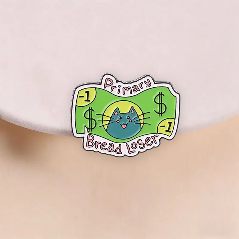 Primary Bread Loser Funny Money Cat Enamel Pin, Sarcastic Broke Meme Brooch For Poor Humor Lovers And Casual Style