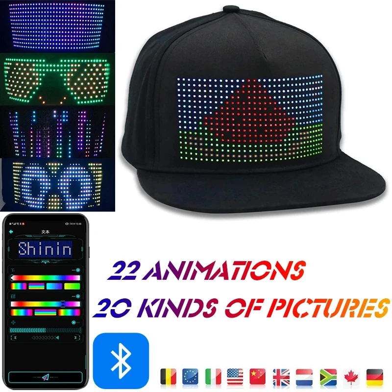 RGB Bluetooth LED Hip Hop Cap  Luminous Scrolling Message Baseball Cap  APP Control Party Customized Languages Cap