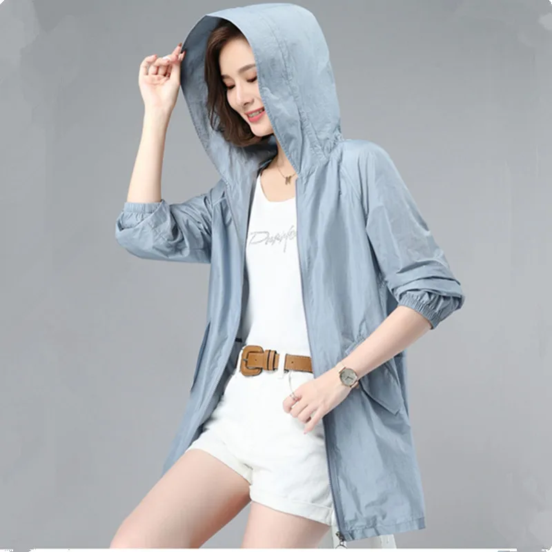 Windbreaker Women Thin Jacket Sun UV-proof Hooded Coat Outdoor Long Sleeve Female Summer Sun protection clothing Outerwear Top