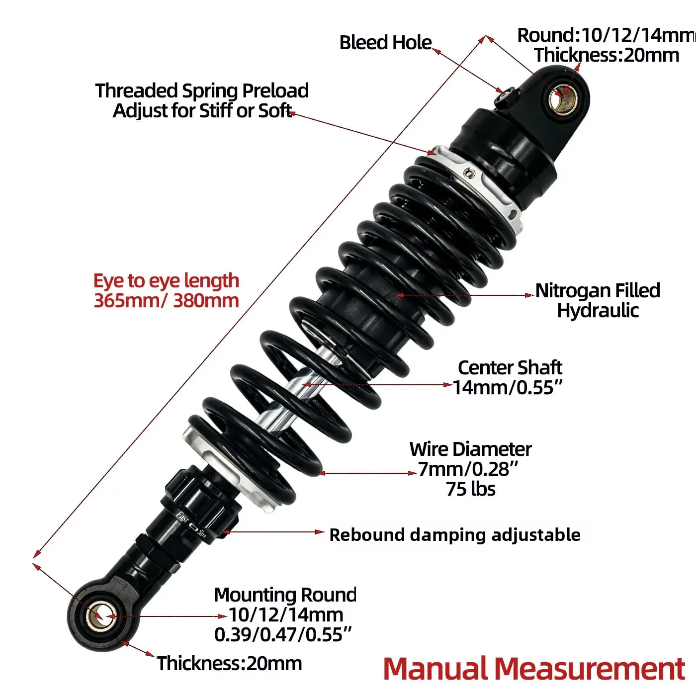 

Variety Size 400mm rear shocks for Yamaha GT150 / Longjia XDV 250/300 /Honda NS150LA / CGX150 / CG125 /CM125/GN125/ AE4/AE5i/AE8