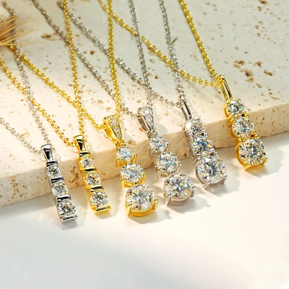 

Ожерелье из серебра 925 пробы D1,85CT с постепенным тремя камнями и муассанитом, сертифицированный воротник, ювелирное изделие на годовщину Рождества, подарок для женщин