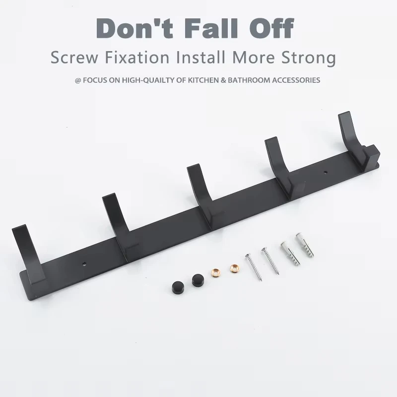 Modern Hanging Hooks For Wall Aluminium Black Towel Holder Bathroom Door Clothe Hanger Coat Rack Wall Mounted