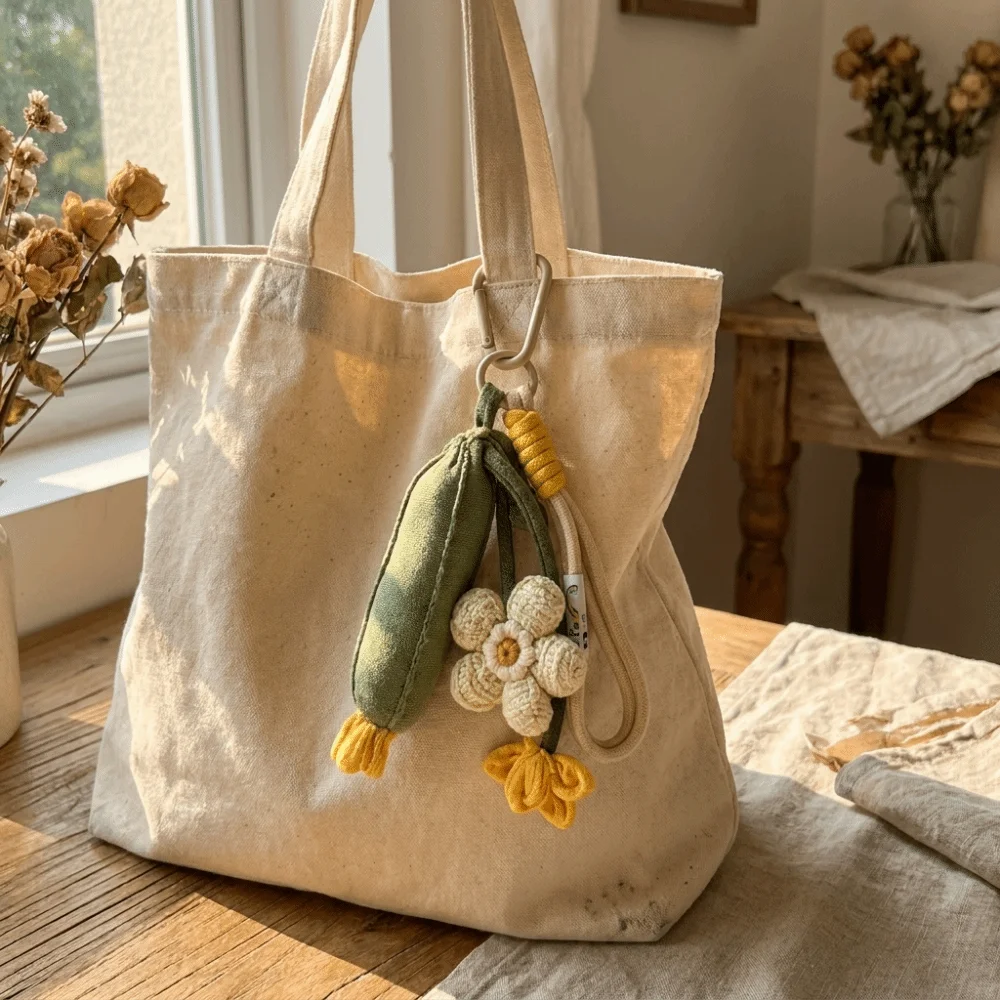 Nature Inspired Fabric Flower Keychain Plush Carabiner Clip Pastoral Style Bag Charm Sunflower Lightweight Key Pendant for Purse
