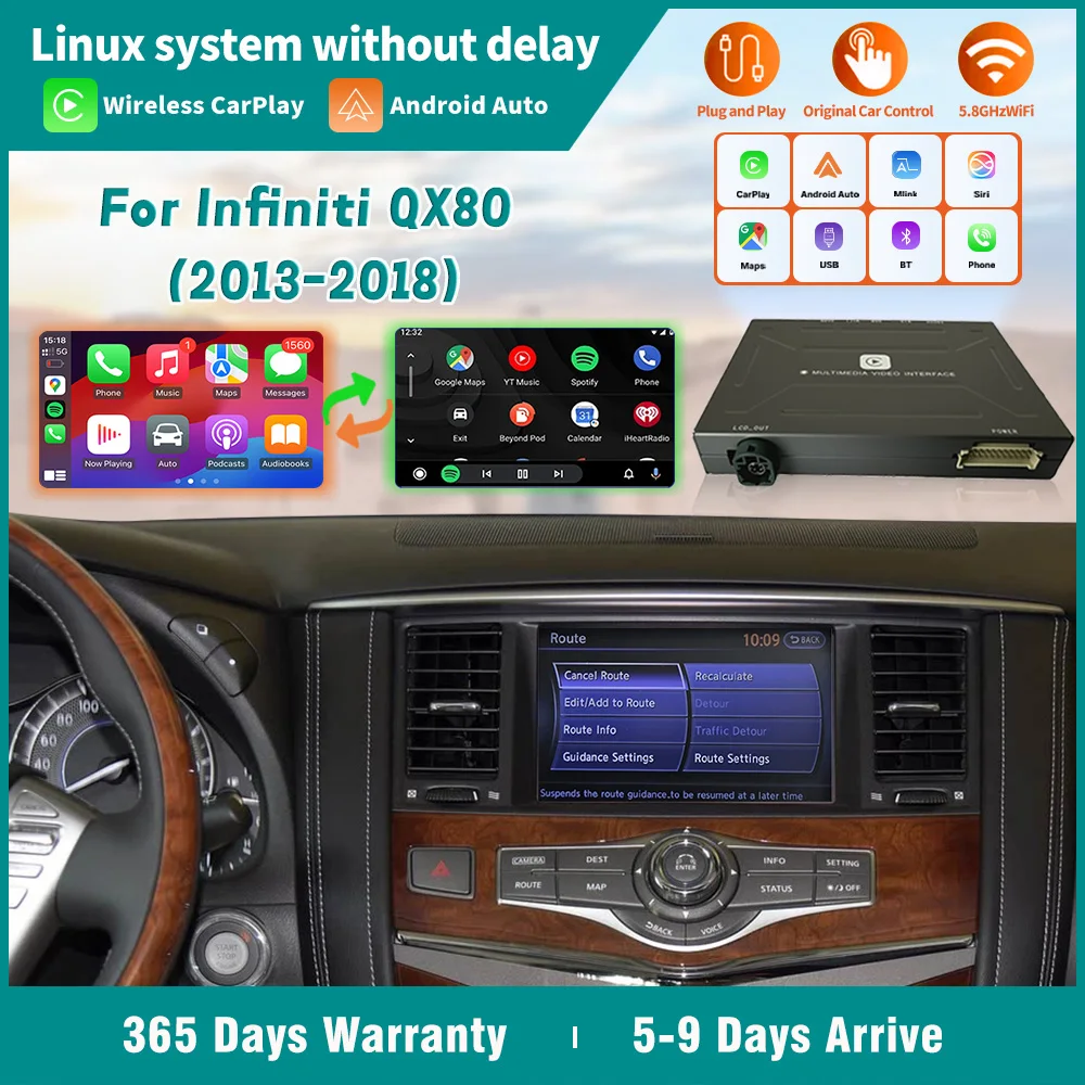 Wireless CarPlay For Infiniti QX80 2013-2018 Support Android Auto DSP Music Reverse Camera Mirrorring Link Navi Apple Car play