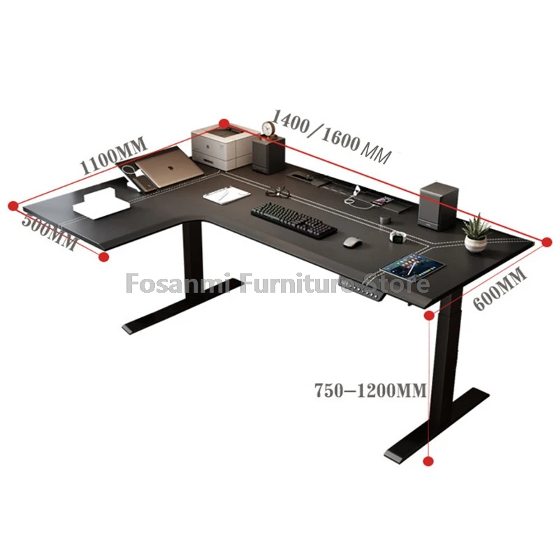 Electric Boss Seven-shaped Office Desks Large Motion Computer Desk Table Adjustable Height Gaming Desk with LED Display for Home