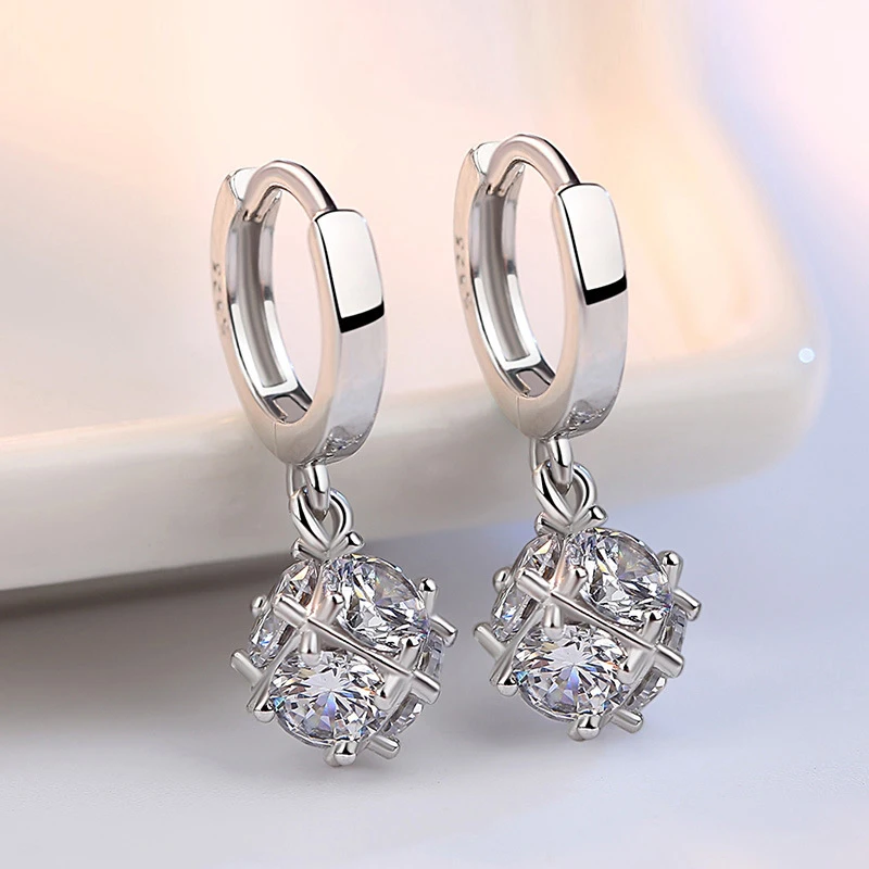 Simple 925 Sterling Silver Earrings Square Cubic Zircon Crystal Drop Earring for Women 6