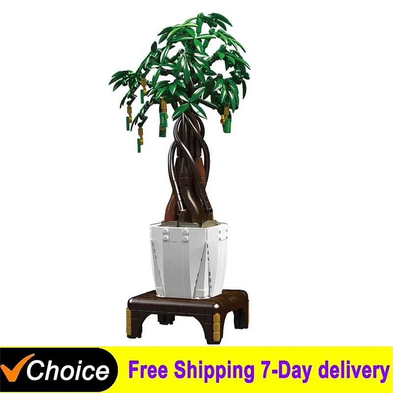 NEW 905Pcs Creative Bonsai Series Plant Money Tree Building Blocks Cash Cow Bonsai Potted Plant Collect Model Bricks Toys Gifts