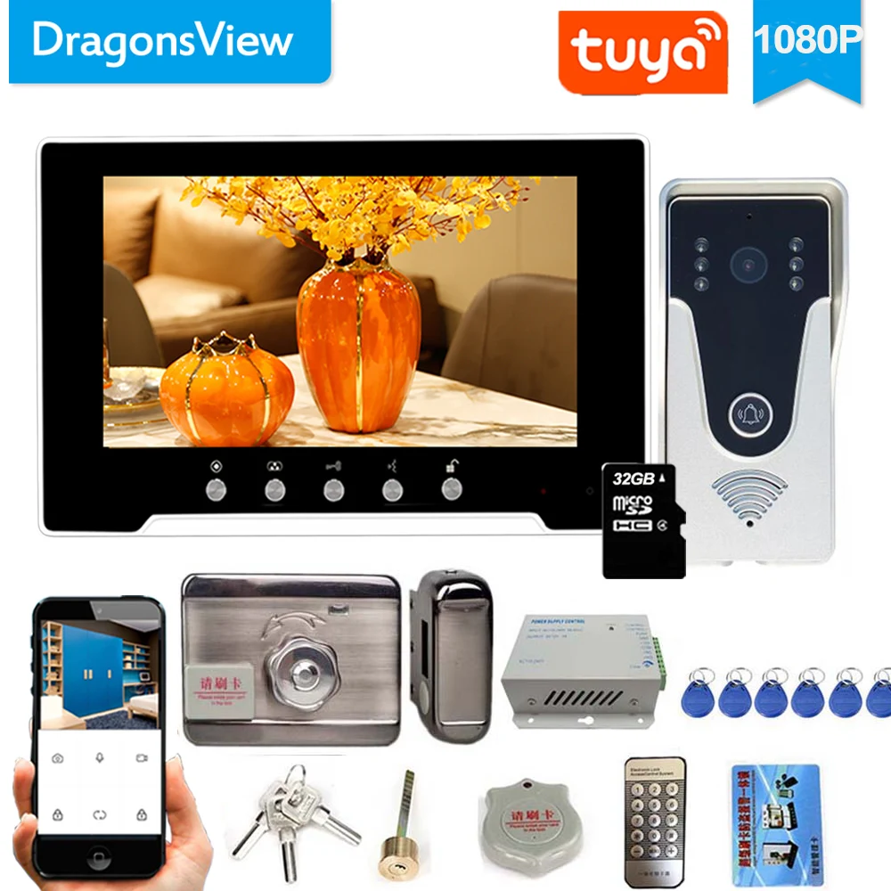 Dragonsview 7 Inch Tuya Wifi Video Door Phone With Lock Wirelesss  Wired Intercom Doorbell Camera System  Unlock Record Motion