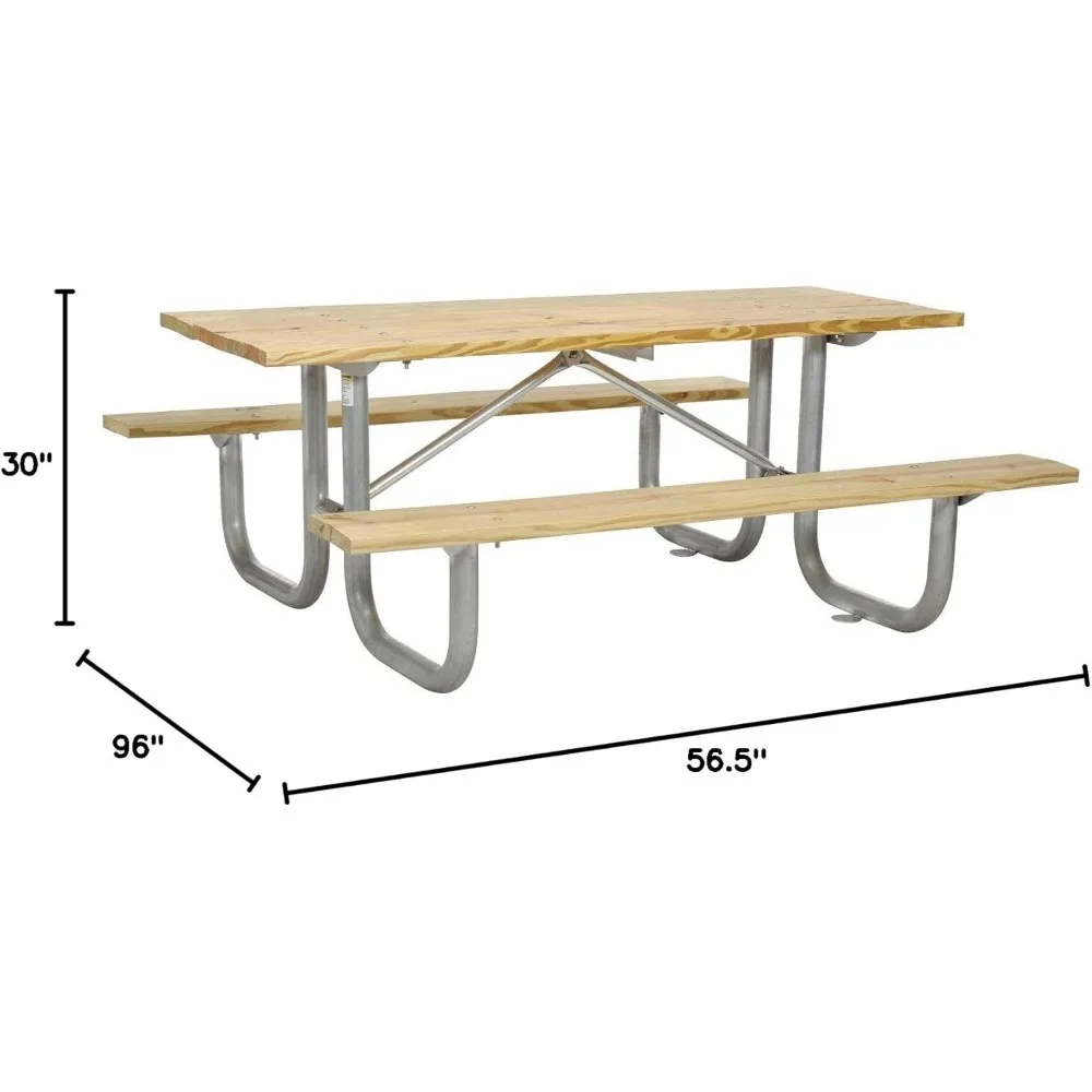 Wood Picnic Table, Galvanized Steel Frame