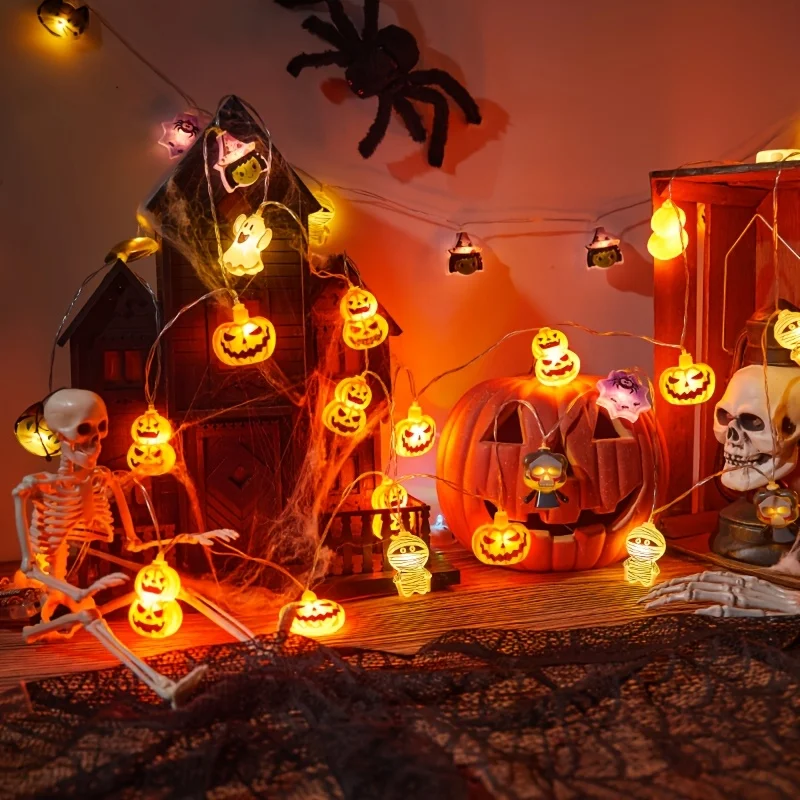 Playful Terrifying Halloween Assorted Monster Shaped String Lights,  Multi-Type Horror Cartoon Figure Luminous Bulb Lights