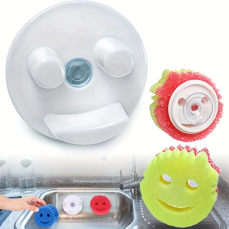 Sponge Holder,Smiley Face Sponge Holder with Suction Cup Mount,Kitchen/Bathroom Sink Sponge Storage ,for Round Sponge（No Sponge）