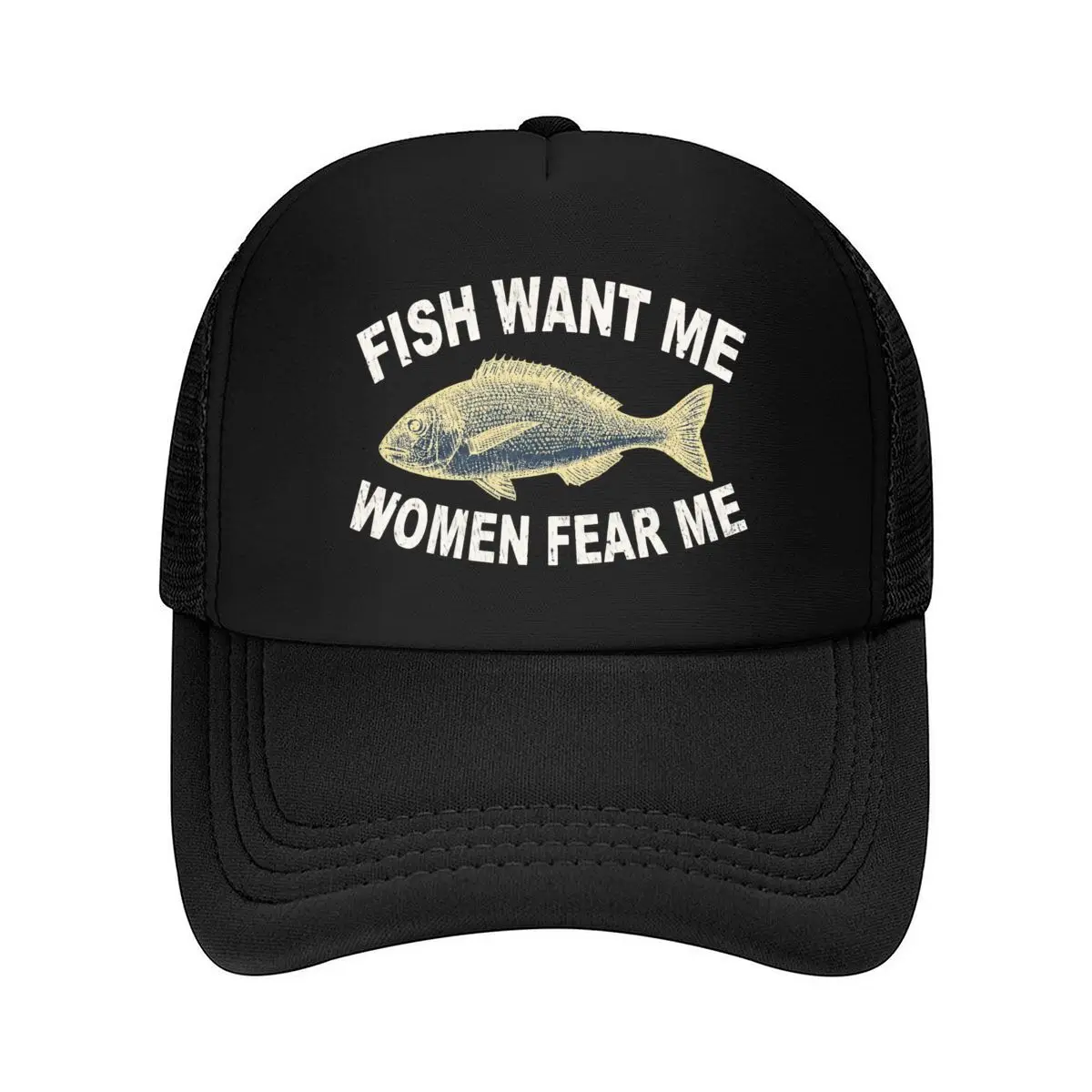 Fish Want Me Women Fear Me Vintage Fish Graphic Mesh Baseball Cap Hip Hop