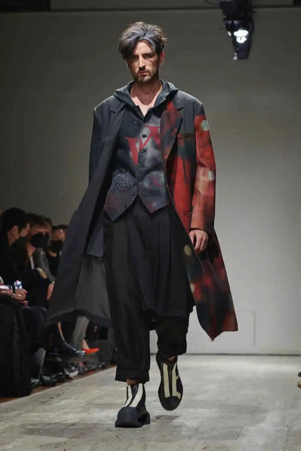 TOP-YAMAMOTO Japanese Original Design Dark and Niche Loose Printed Wool Coat for Men