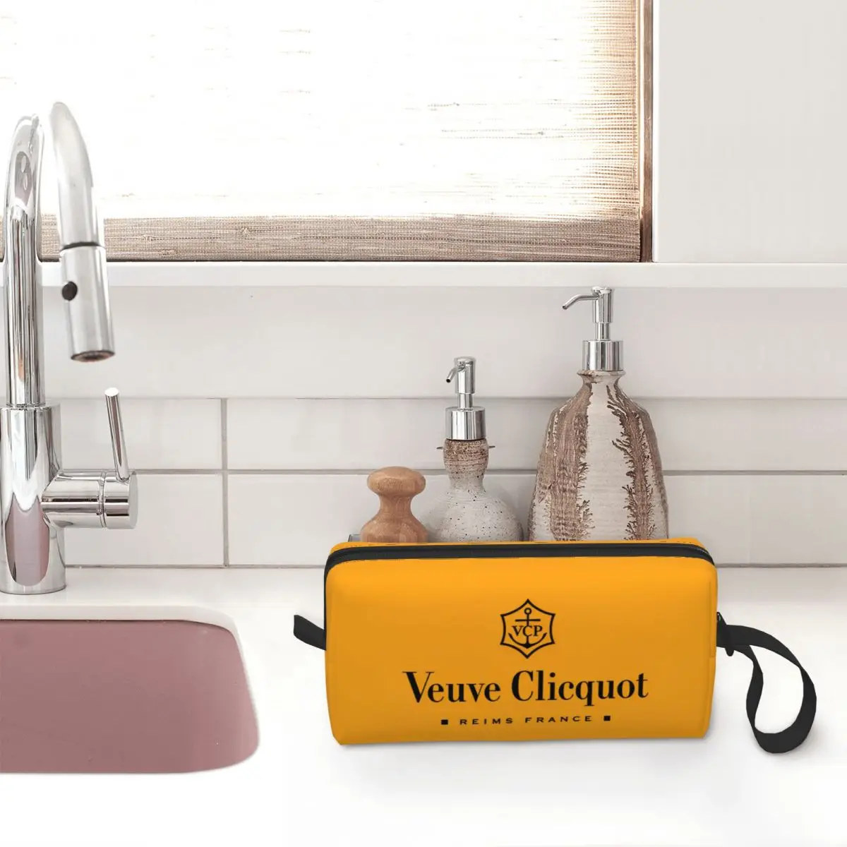 Champagne Orange Large Makeup Bag Waterproof Pouch Travel Cosmetic Bags Veuves Clicquots Storage Bag for Women