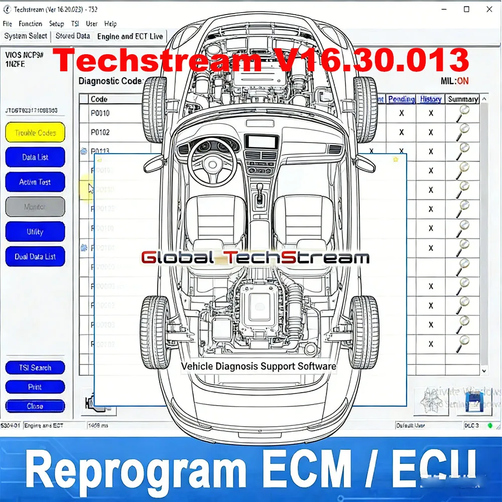 Latest Techstream 16.30.013 Applies to V16.30.013 OBD2 Scanner Software ECM ECU Mini VCI Reprogrammed Diagnose Programming Tools