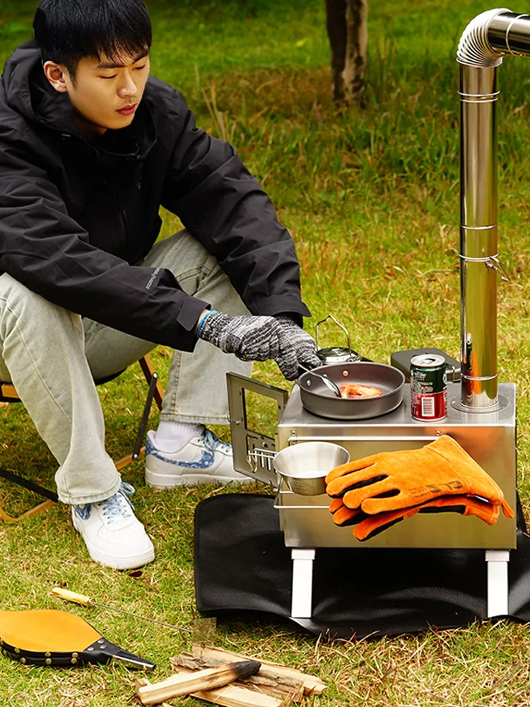 Thickened Portable Wood Burning Tent Stove Indoor Outdoor Heating Incinerator Cooker For Camping Tent Vehicle Car Travel