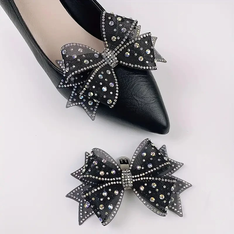 Shoes Decorations New Mesh Bow Flower Versatile Shoes Clip Women Bride Decoration Golden Flowers Shiny Decor Clips Charm Buckle