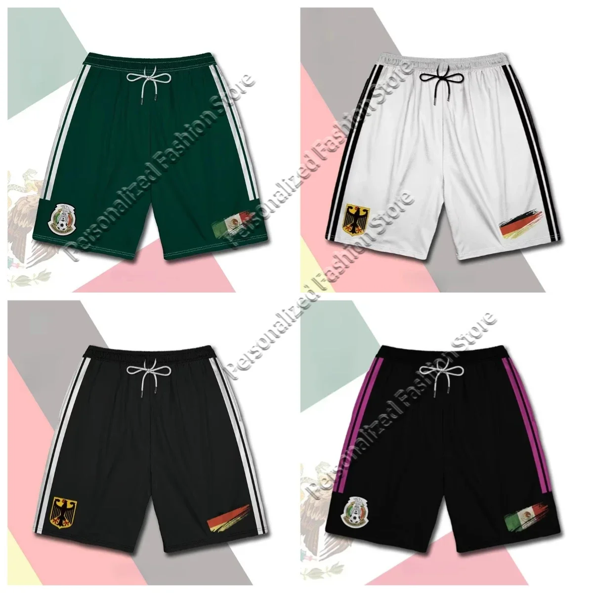 

Germany Mexico Football Home Sports Shorts Men's Women's 3D Printing Comfortable Casual Breathable Quick Drying Summer 2024
