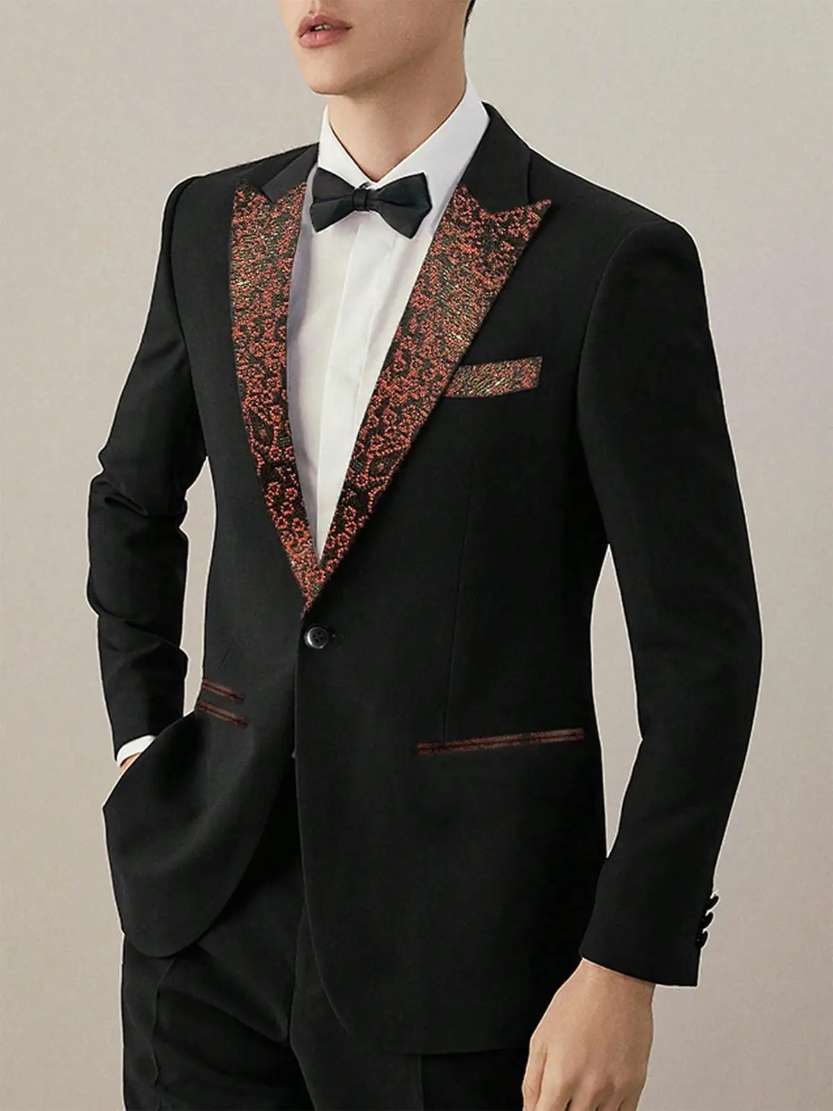 Stylish Men Suit 2 Pieces Floral Pattern One Button Peaked Lapel Pant Sets Classic Fit Gromm Wedding Tuxedos Customized