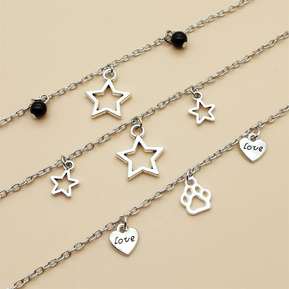 New Love Star Charming Women's Bracelet Black and White Bead Animal Paw Pendant Cross Necklace Fashion Punk Women's Jewelry Gift