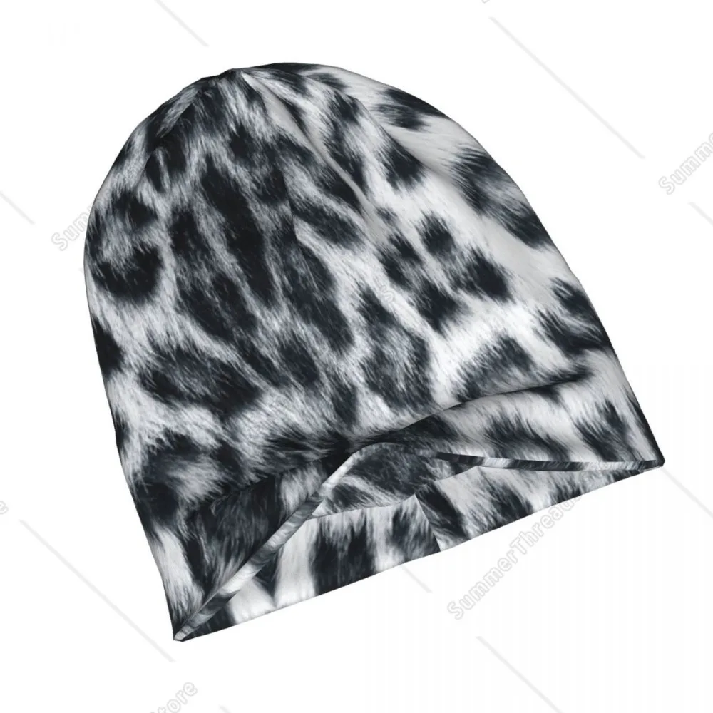 سنو ليوبارد الحقيقي للحياة طباعة Skullies قبعات حريمي الخريف الشتاء للجنسين في الهواء الطلق قبعات دافئة رئيس التفاف بونيه محبوك قبعة #4