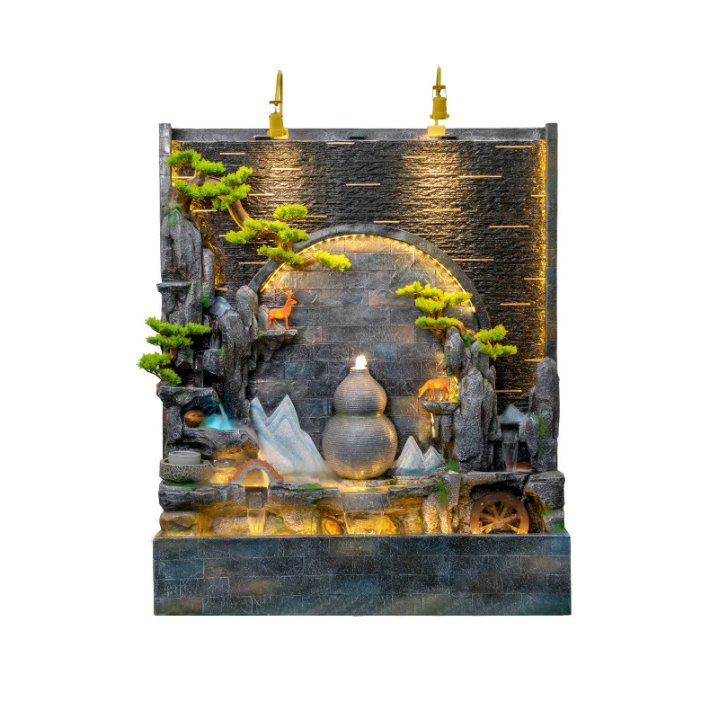 gourd rockery water curtain wall living room partition screen landscape decoration flowing water fish pond feng shui wheel