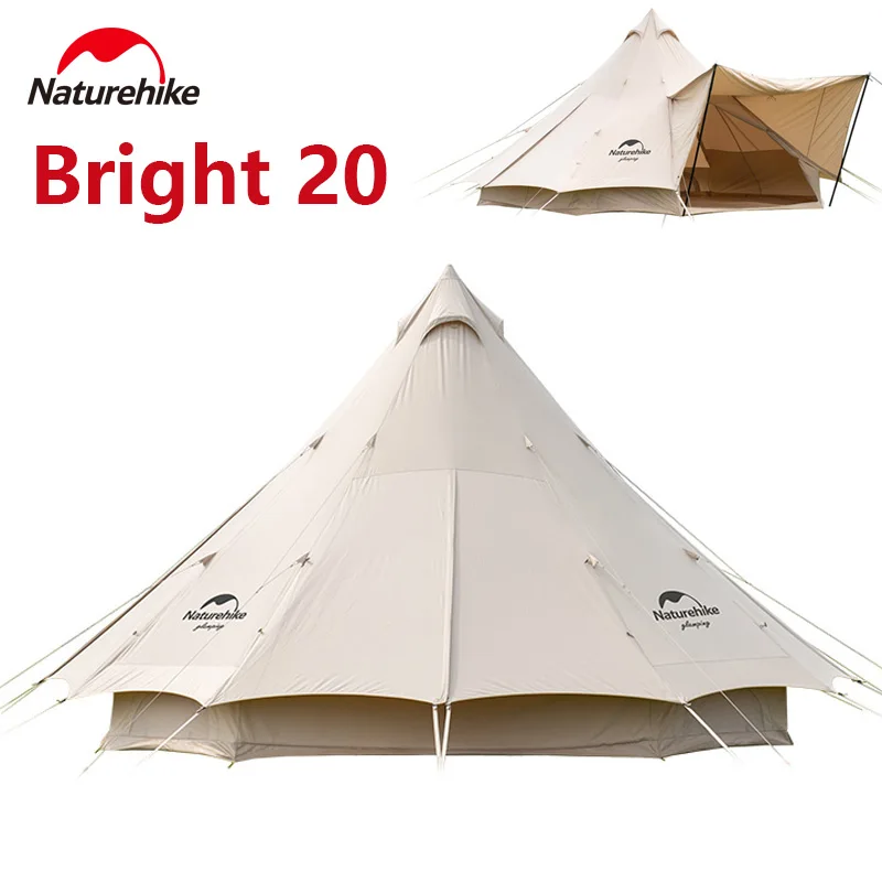 

Naturehike Brighten 20 Pyramid Tent Tribe Cotton Cloth Outdoor Camping Travel Tent Luxury Sun Shelter 3-4 Persons Windproof 20㎡