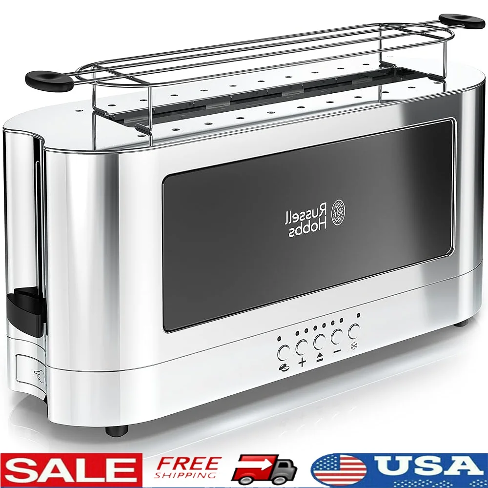 

Long Toaster 2-Slice Warming Rack Lift Look Bagel Frozen Function Variable Browning Control Black Stainless Steel Design